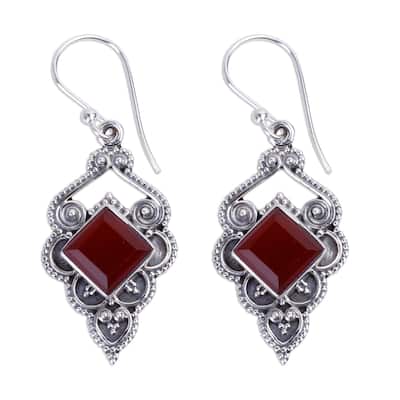 NOVICA Handmade Sterling Silver Glorious Orange Carnelian Earrings (India) - 1.8*0.7