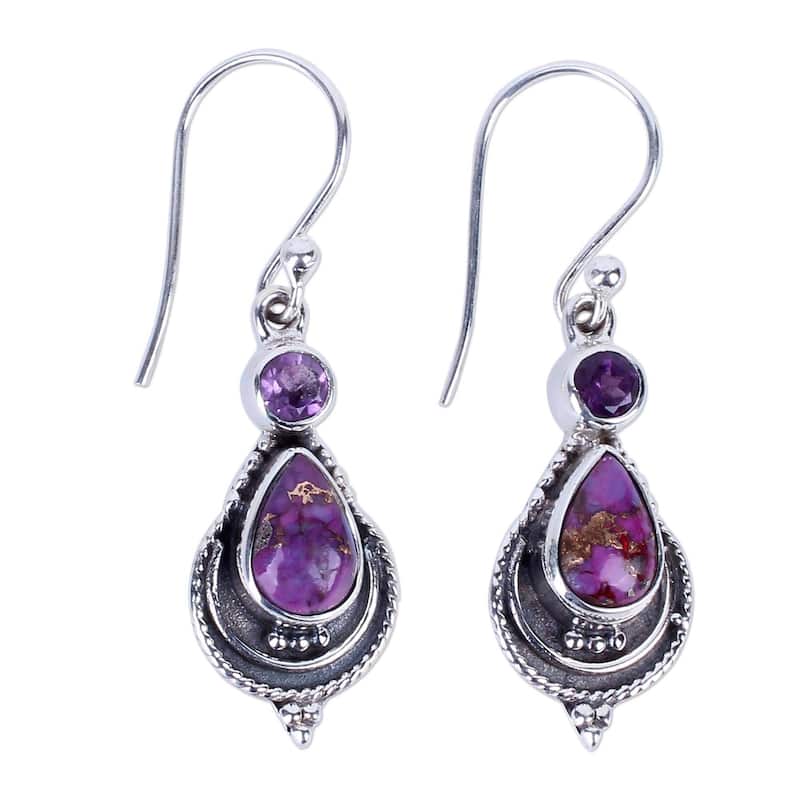 NOVICA Handmade Mughal Lilac Amethyst Turquoise Earrings (India) - 1.6*0.4 - White