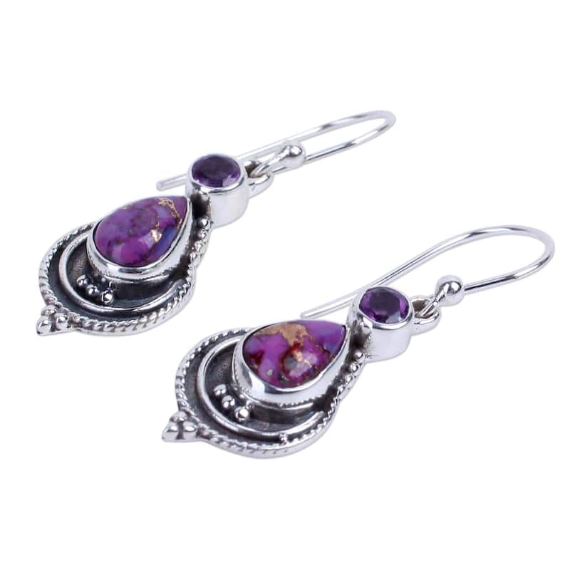 NOVICA Handmade Mughal Lilac Amethyst Turquoise Earrings (India) - 1.6*0.4