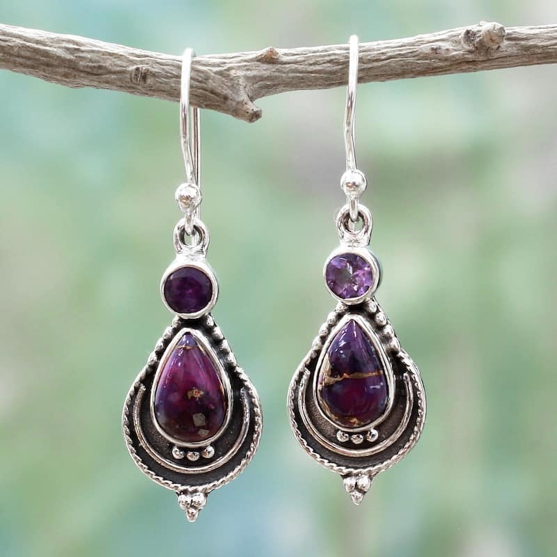 NOVICA Handmade Mughal Lilac Amethyst Turquoise Earrings (India) - 1.6*0.4
