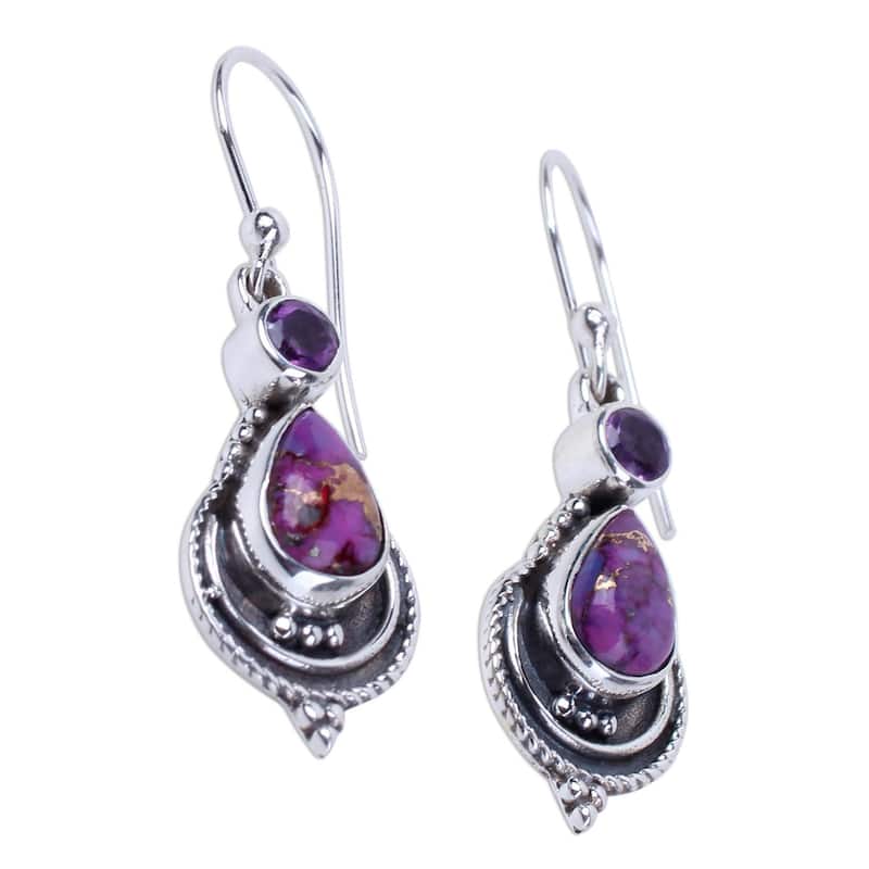 NOVICA Handmade Mughal Lilac Amethyst Turquoise Earrings (India) - 1.6*0.4