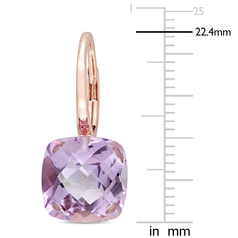 Miadora Signature Collection 14k Rose Gold Cushion Checkerboard-Cut Rose de France Leverback Earrings - Purple