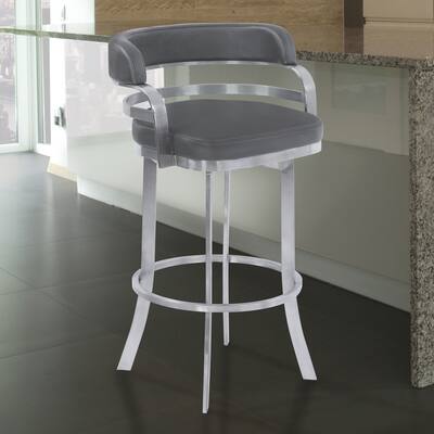 Armen Living Prinz Grey Faux Leather Stainless Steel Stool