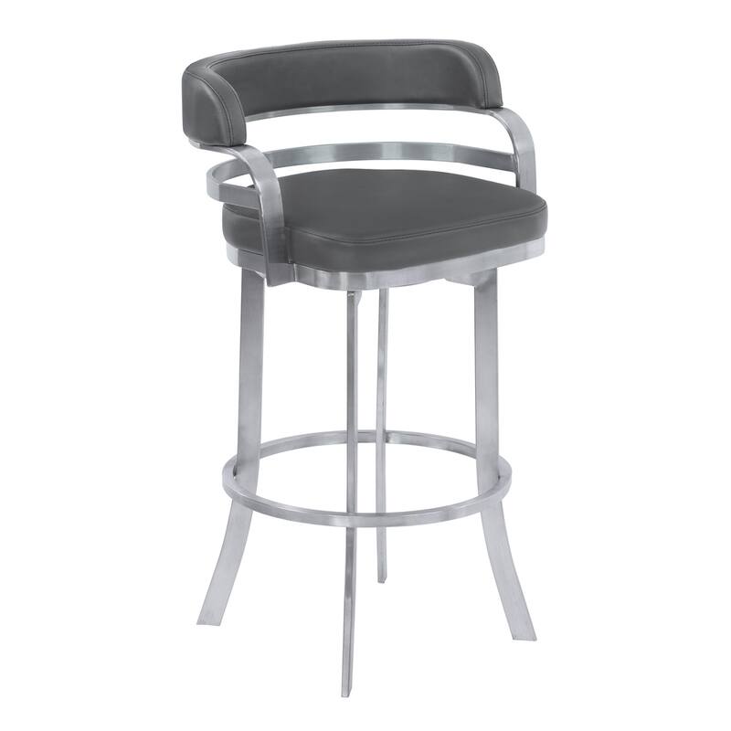 Armen Living Prinz Grey Faux Leather Stainless Steel Stool
