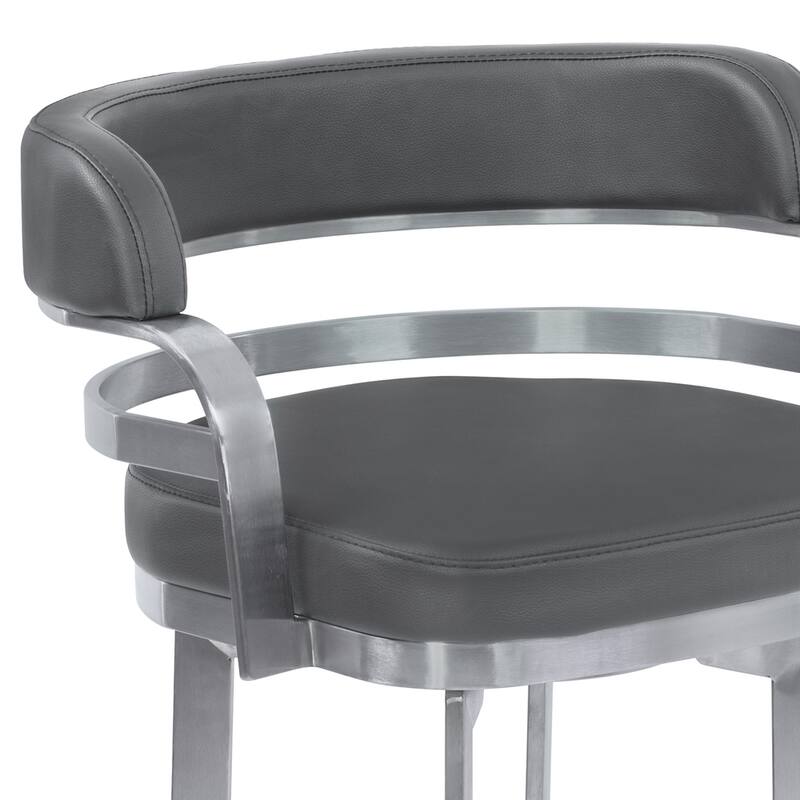 Armen Living Prinz Grey Faux Leather Stainless Steel Stool