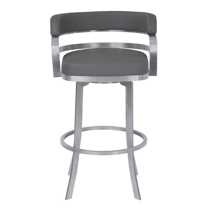 Armen Living Prinz Grey Faux Leather Stainless Steel Stool