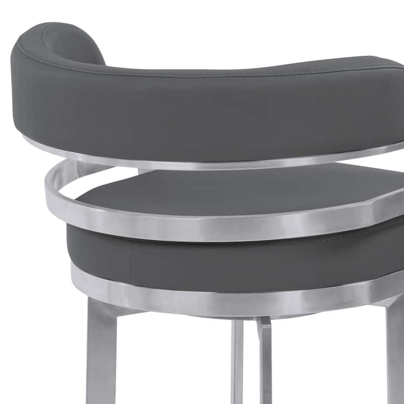 Armen Living Prinz Grey Faux Leather Stainless Steel Stool