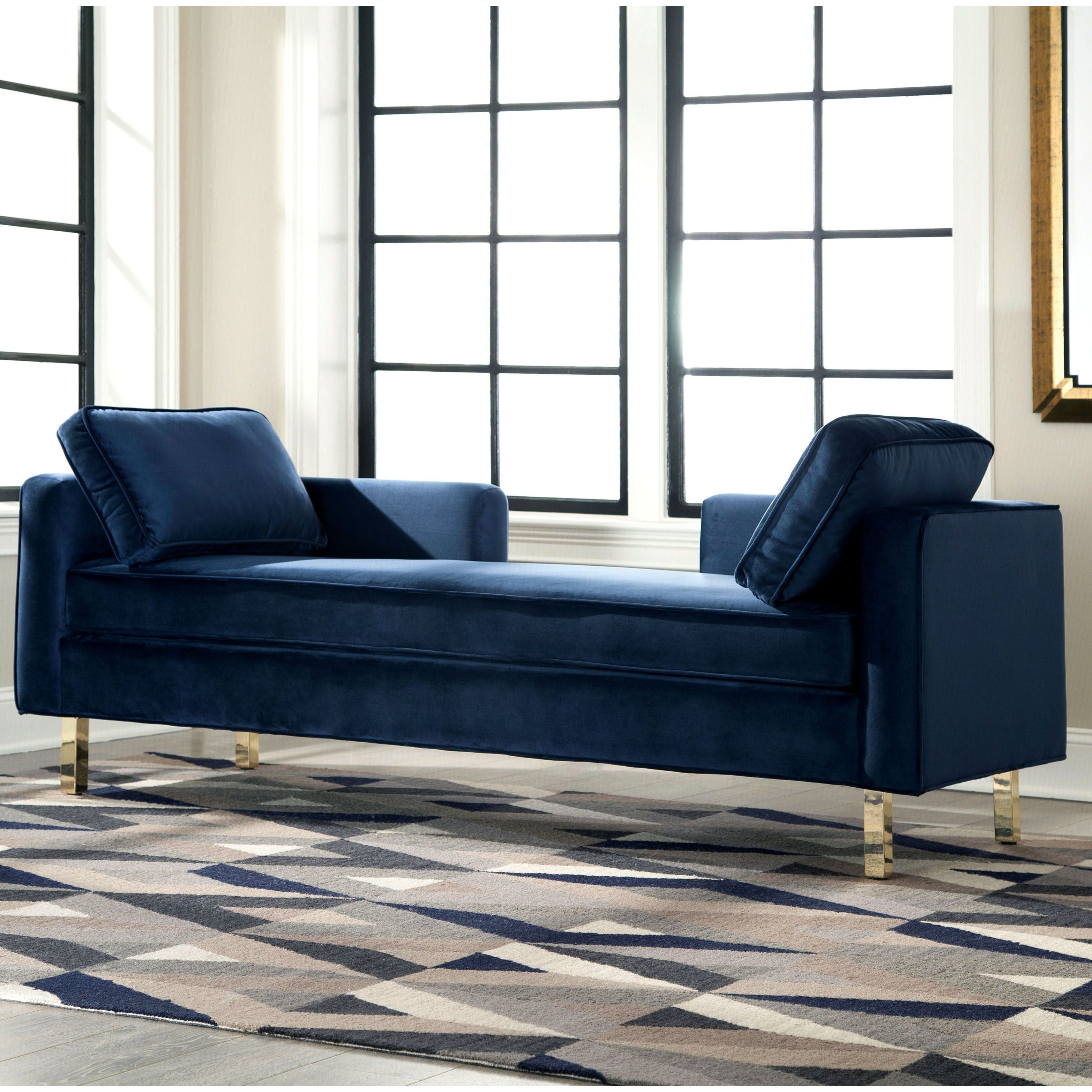 Shop Modern Design Navy Accent Double Chaise Sofa Free Shipping