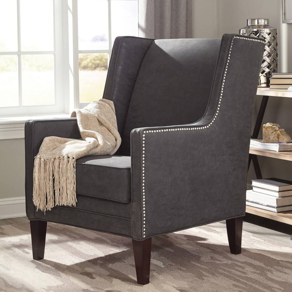 Wingback Modern Design Living Room Charcoal Grey Accent Chair