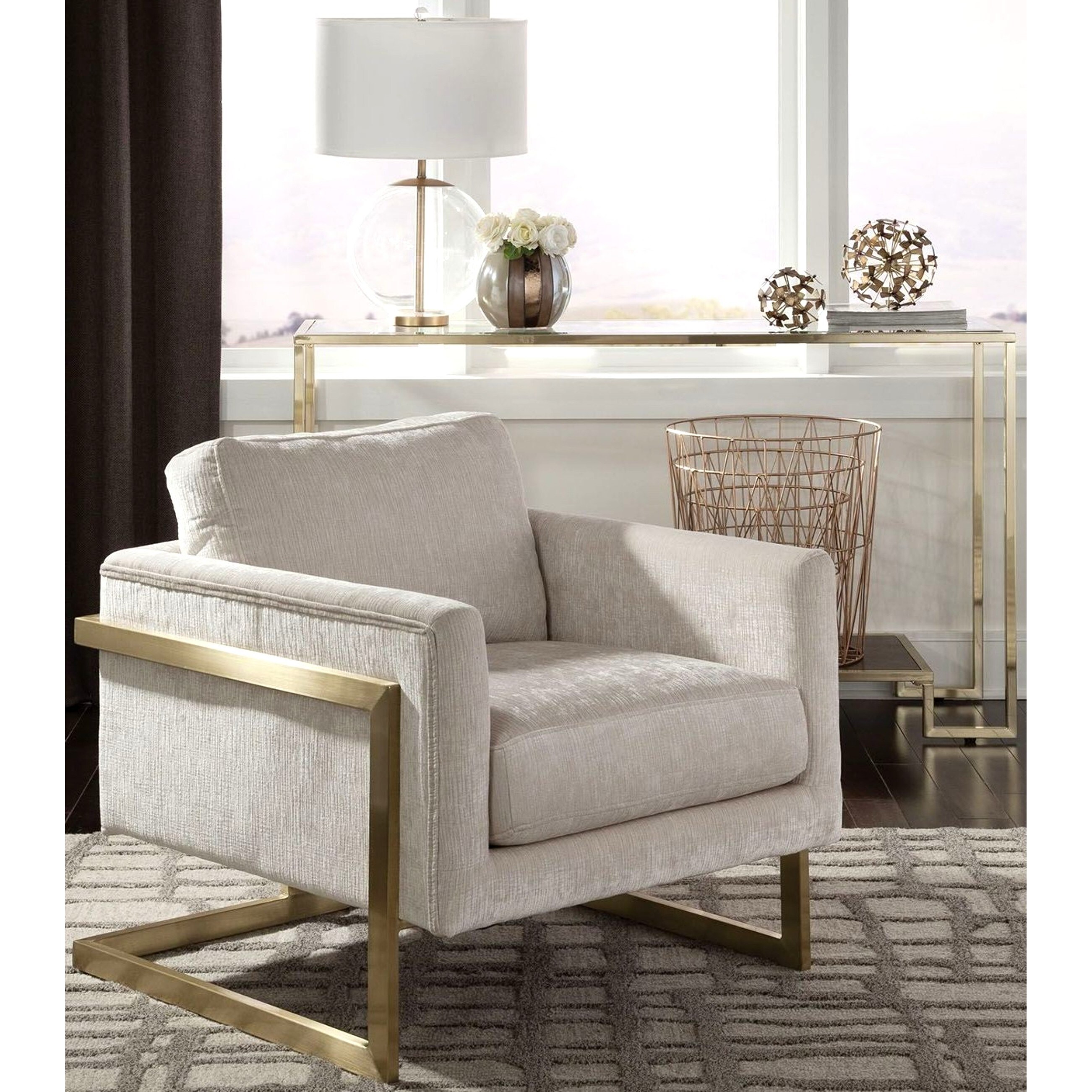 modern ivory and brushed brass accent chair