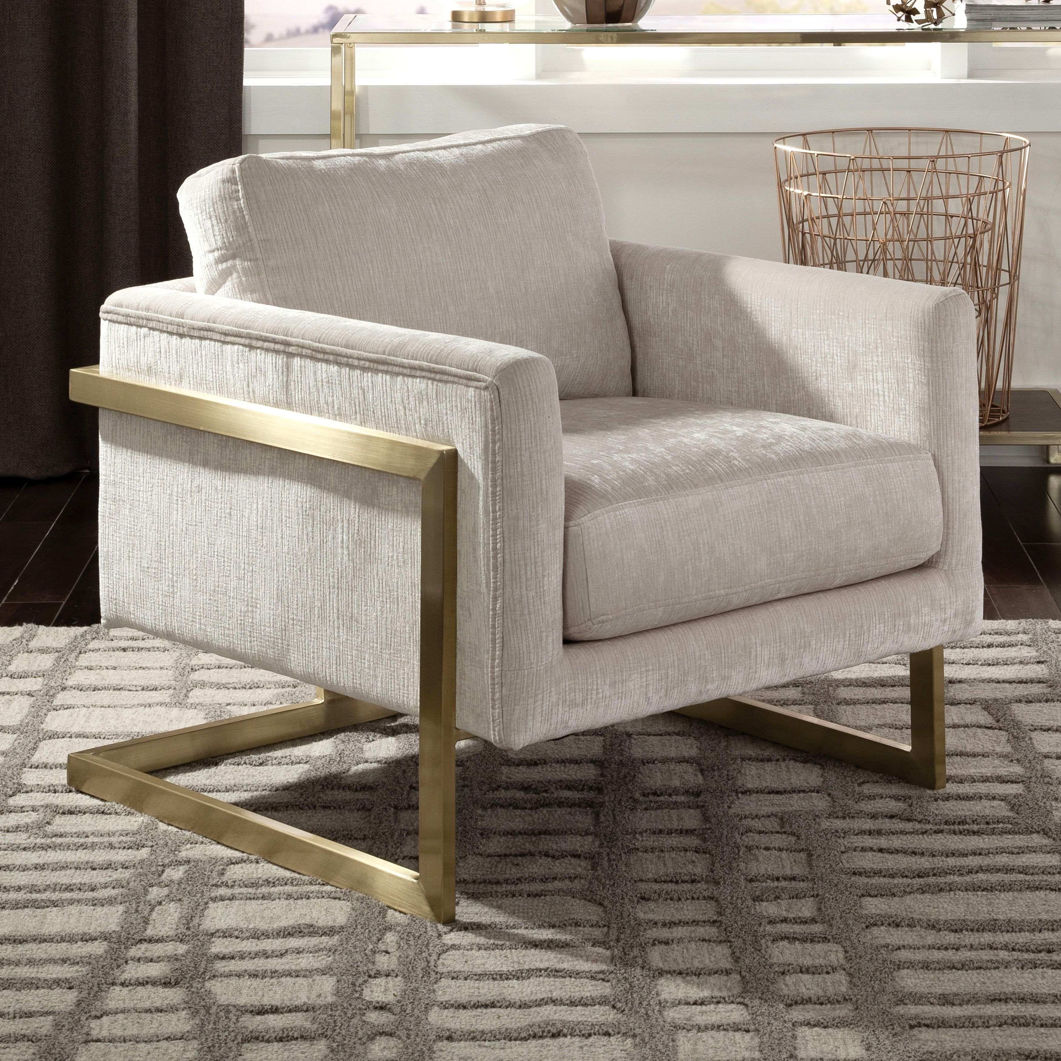 modern ivory and brushed brass accent chair