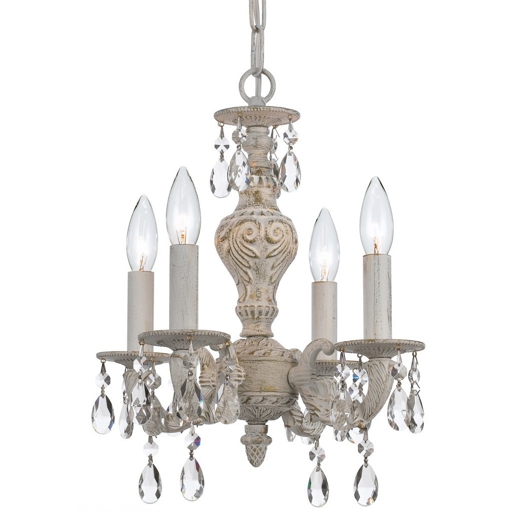 Crystorama Paris Market Collection 4-light Antique White/Swarovski Spectra Crystal Mini Chandelier - Chandeliers For Bedrooms by Overstock.com
