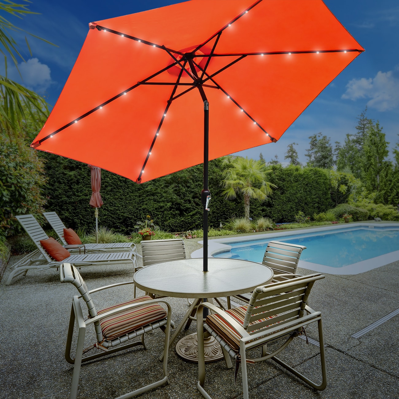 Shop Black Friday Deals On Sorbus Outdoor Umbrella 10 Ft Patio Umbrella With Tilt Adjustment And Crank Lift Handle Solar Led Orange Overstock 16372728