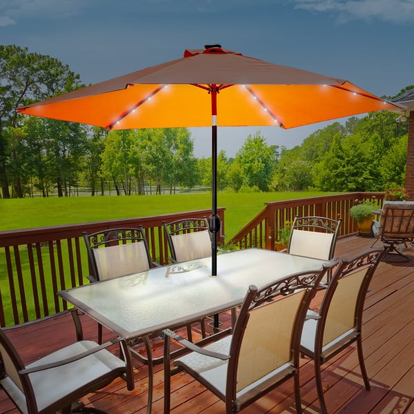 Shop Black Friday Deals On Sorbus Outdoor Umbrella 10 Ft Patio Umbrella With Tilt Adjustment And Crank Lift Handle Solar Led Orange Overstock 16372728