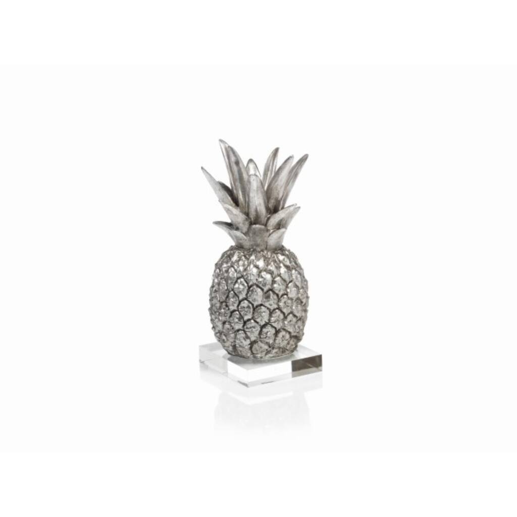 10" Tall Tropical Pineapple Sculpture / Tabletop Décor, Silver