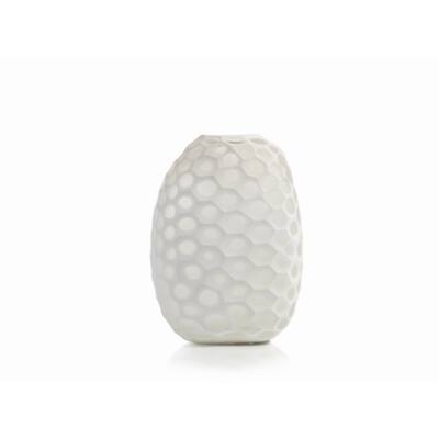 "Kenji" 10" Tall Dimpled Glass Vase, White