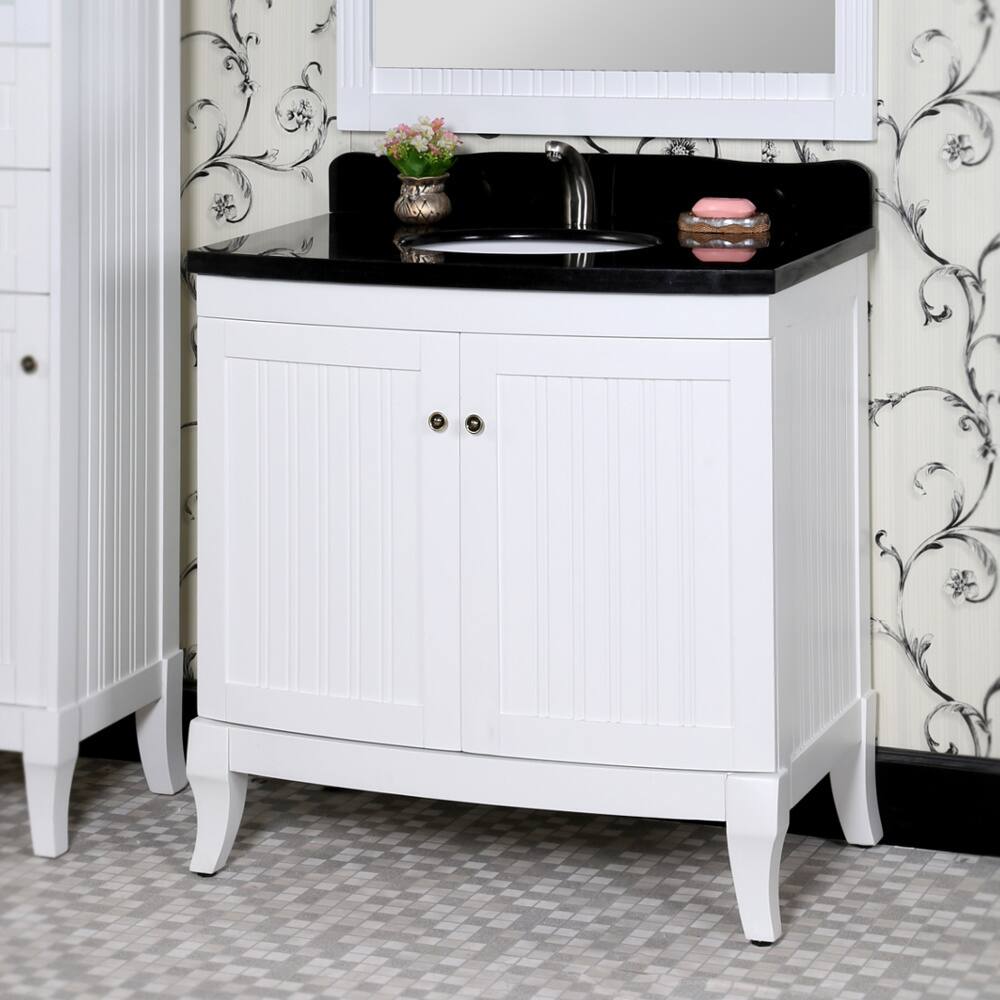 Infurniture Country-style White Wood 36-inch Black Marble Top Single-sink Bathroom Vanity