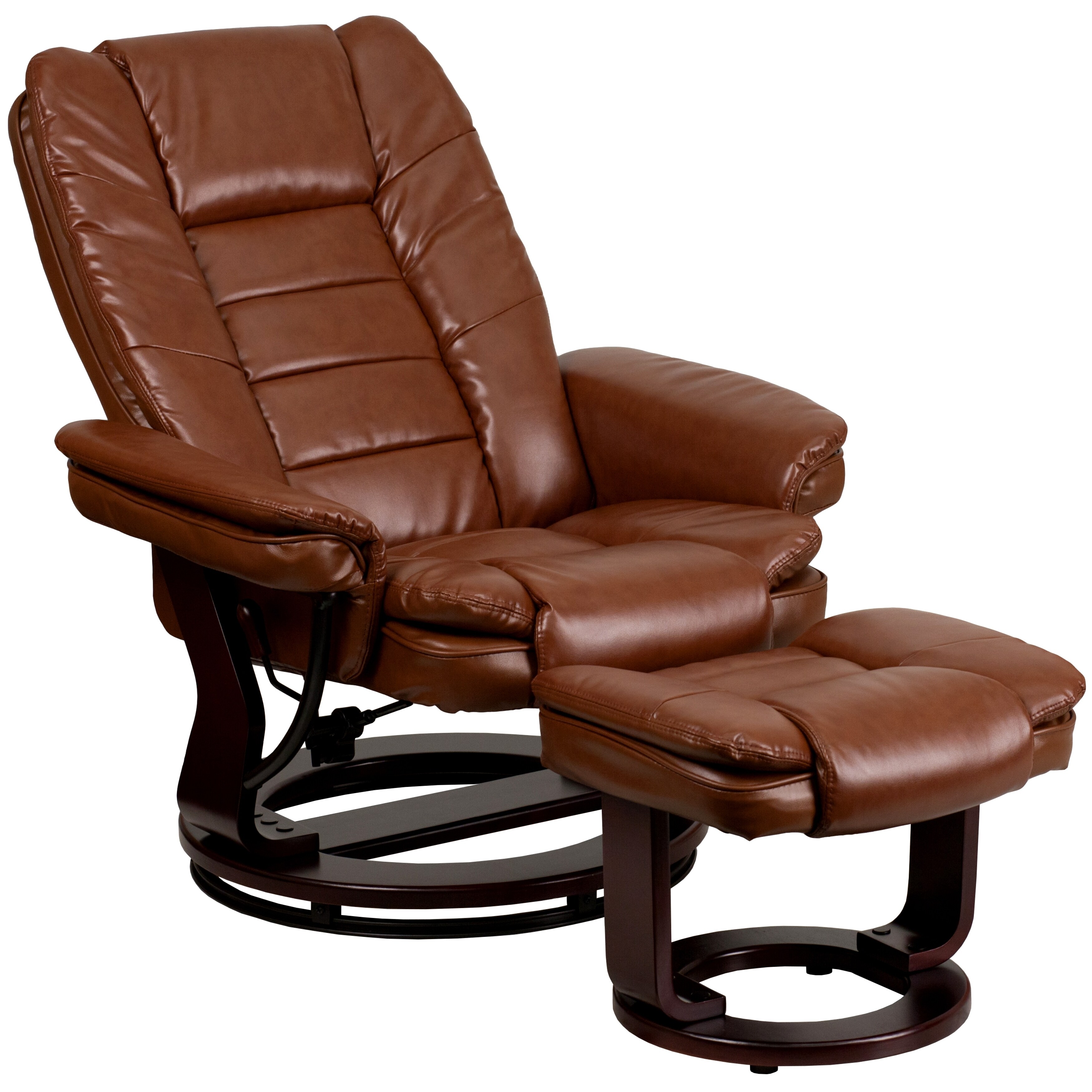 Shop Etin Antique Brown Leather And Mahogany Wood Swivel Recliner