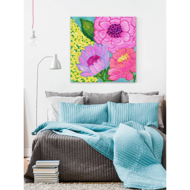 'Four Spring Flowers' Painting Print on Wrapped Canvas - Multi-Color