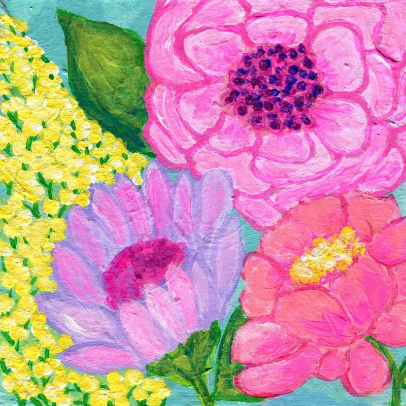 'Four Spring Flowers' Painting Print on Wrapped Canvas - Multi-Color