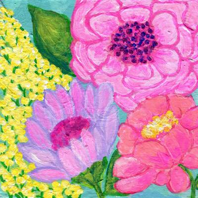 'Four Spring Flowers' Painting Print on Wrapped Canvas - Multi-Color