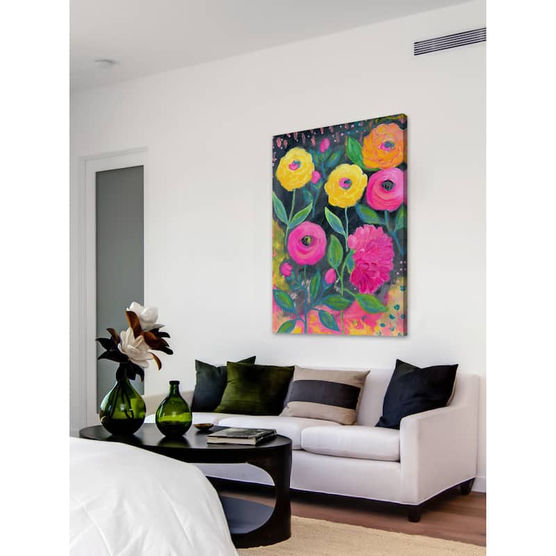 'Flowers at Midnight' Painting Print on Wrapped Canvas - Multi-Color