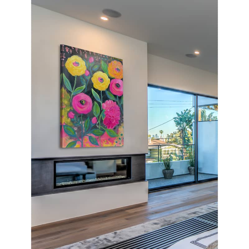'Flowers at Midnight' Painting Print on Wrapped Canvas - Multi-Color