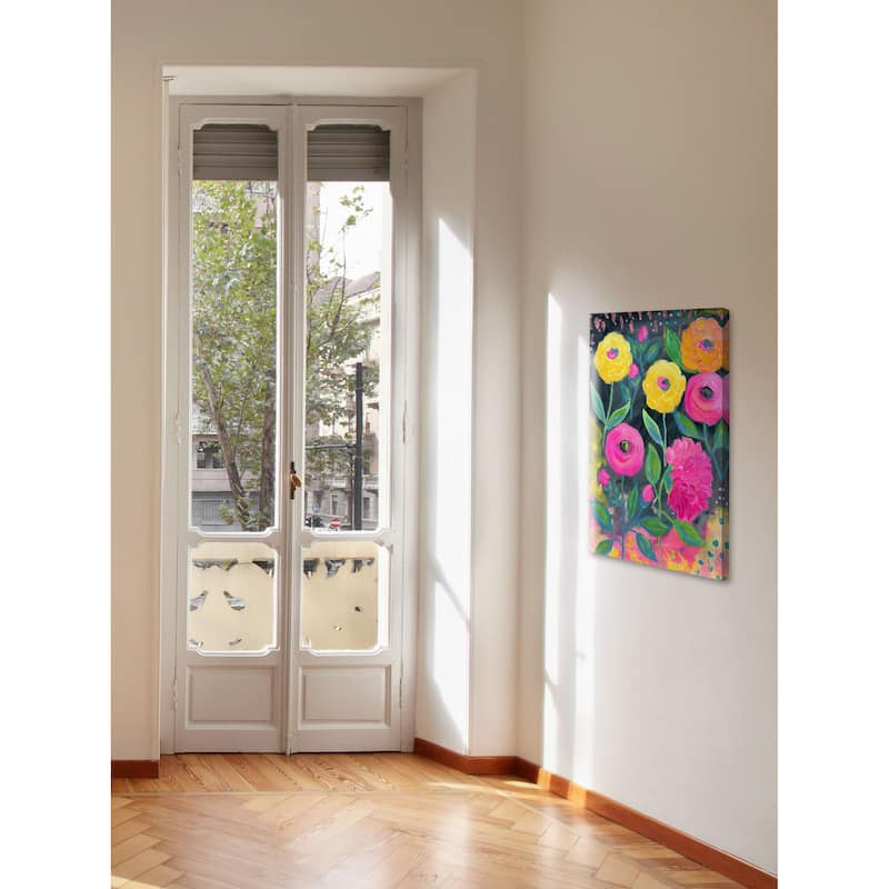 'Flowers at Midnight' Painting Print on Wrapped Canvas - Multi-Color
