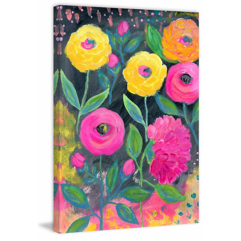 'Flowers at Midnight' Painting Print on Wrapped Canvas - Multi-Color