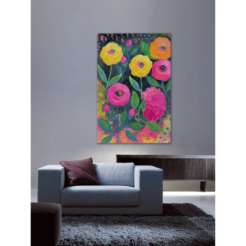 'Flowers at Midnight' Painting Print on Wrapped Canvas - Multi-Color