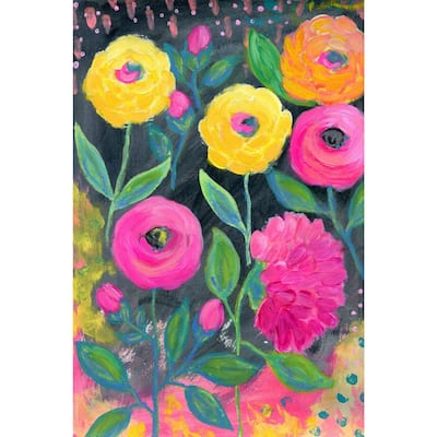 'Flowers at Midnight' Painting Print on Wrapped Canvas - Multi-Color
