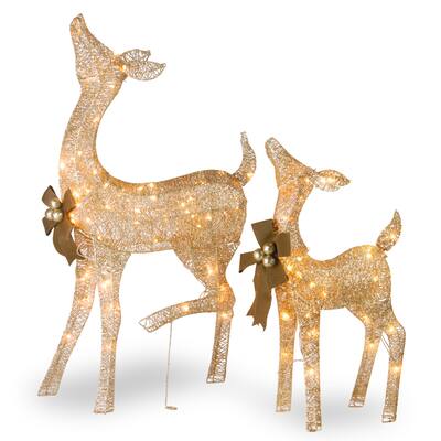 Pre-Lit LED Fawn and Doe - Champagne