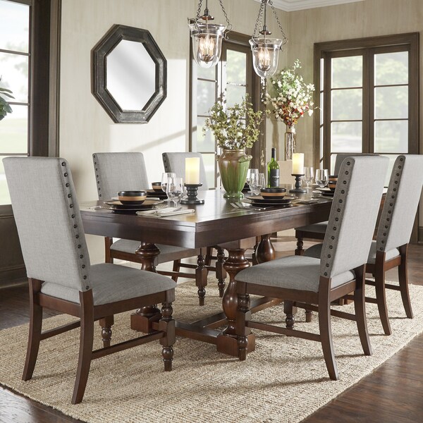 Shop Flatiron Baluster Extending Grey Linen Dining Set by iNSPIRE Q ...