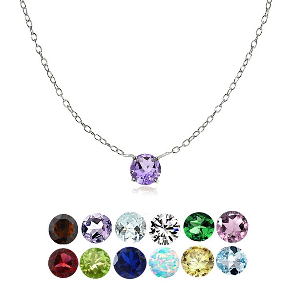 Glitzy Rocks Sterling Silver Small Dainty Round-cut Birthstone Choker Collar Necklace