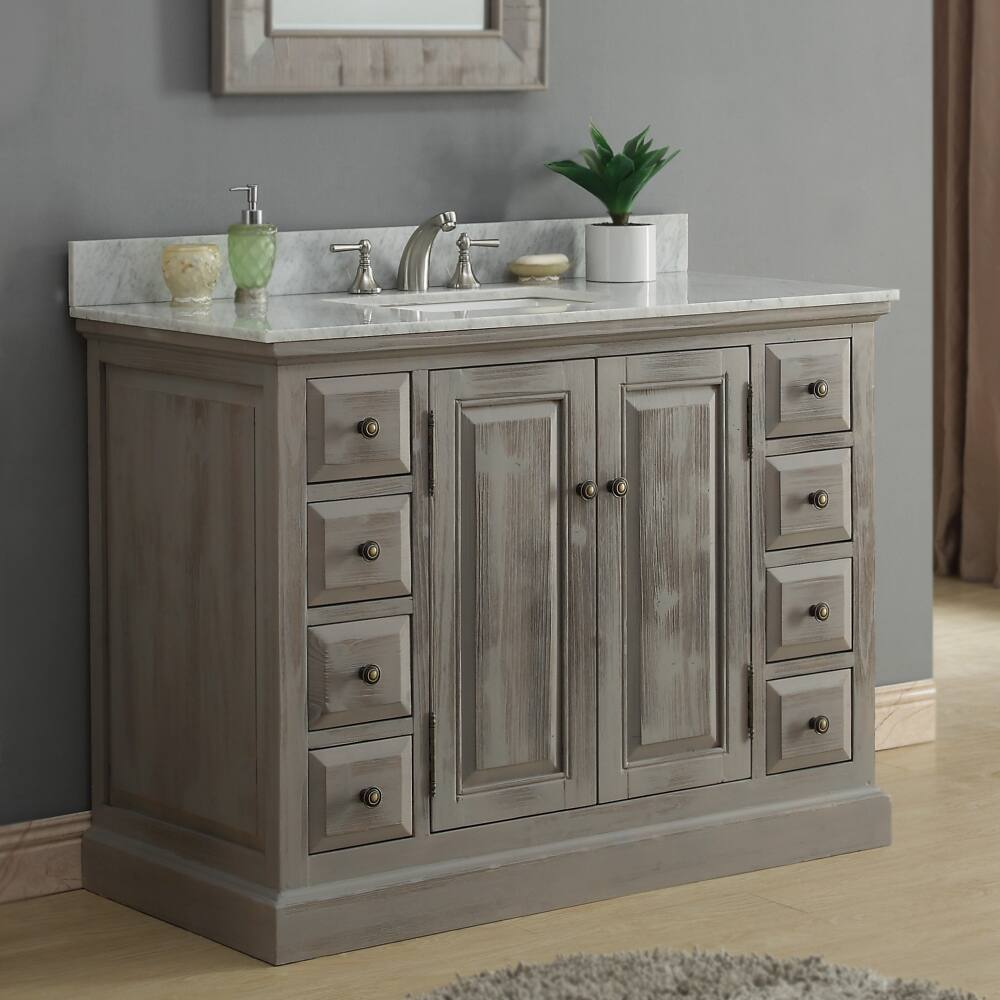 Infurniture Rustic-style 48-inch Single Sink Bathroom Vanity with Carrera White Marble Top