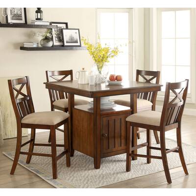 Furniture of America Fit Country Cherry Storage Counter Height Table - Cherry Brown