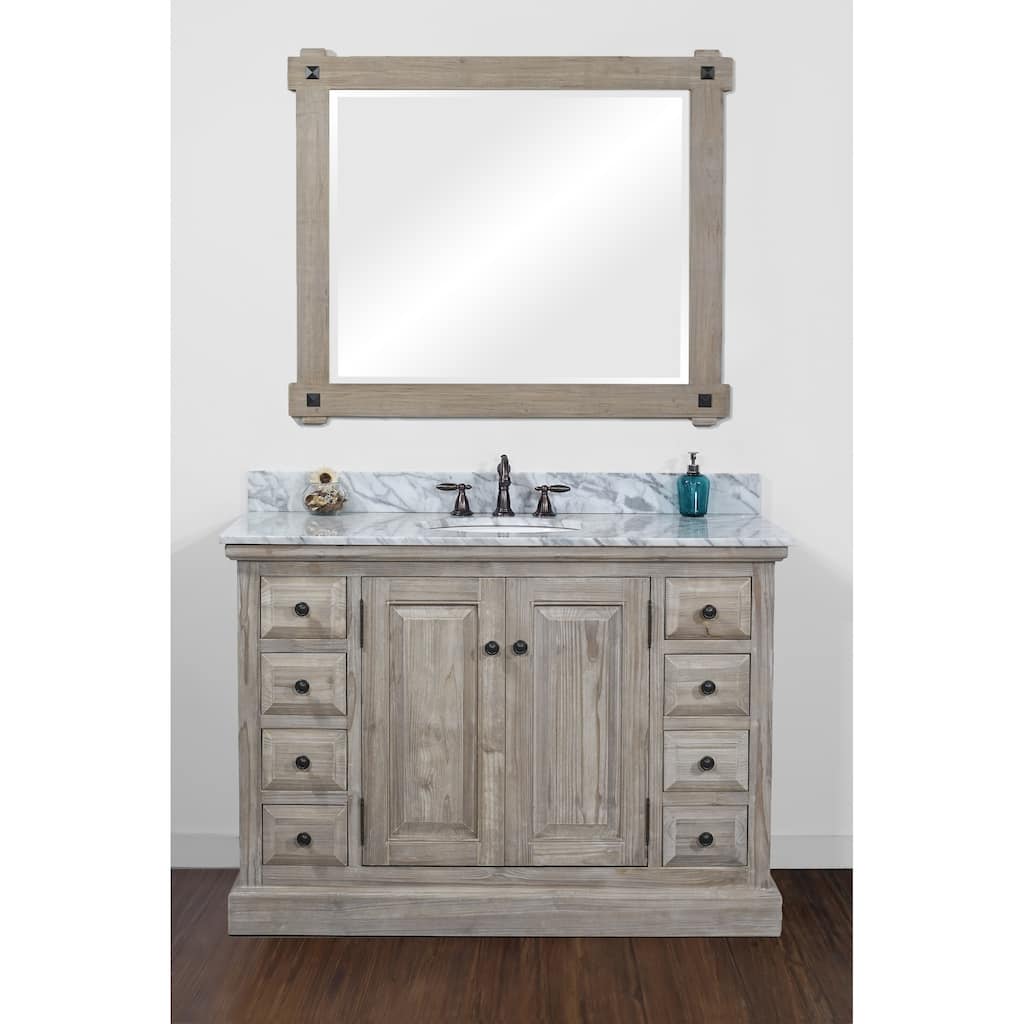 Infurniture Rustic-style Driftwood 48-inch Single Sink Bathroom Vanity with Carrera White Top