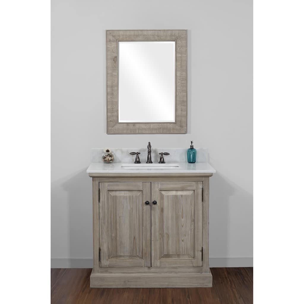 Infurniture Rustic-style 36-inch Single Sink Bathroom Vanity with White Quartz Top