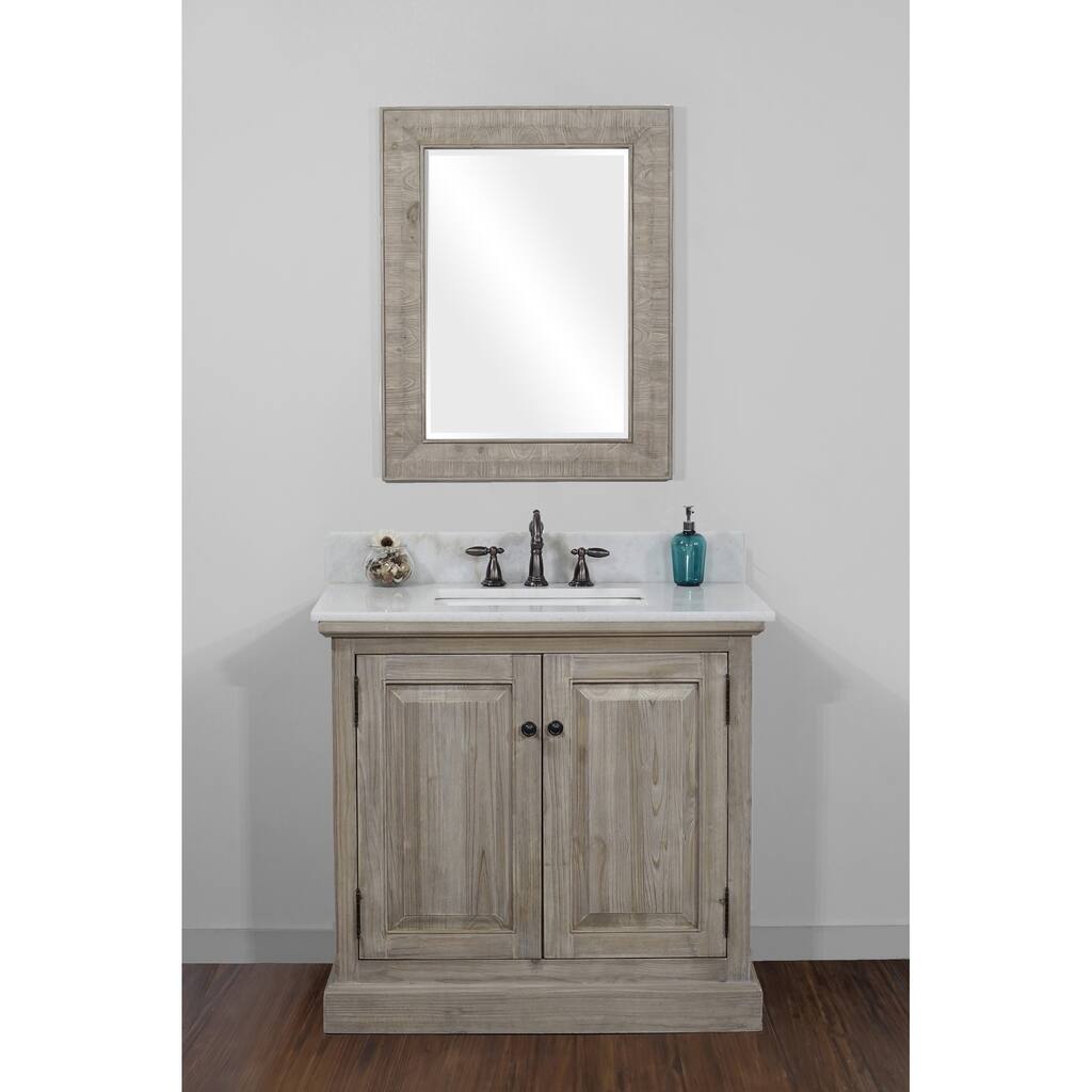 Infurniture Rustic-style 36-inch Single Sink Bathroom Vanity with White Quartz Top
