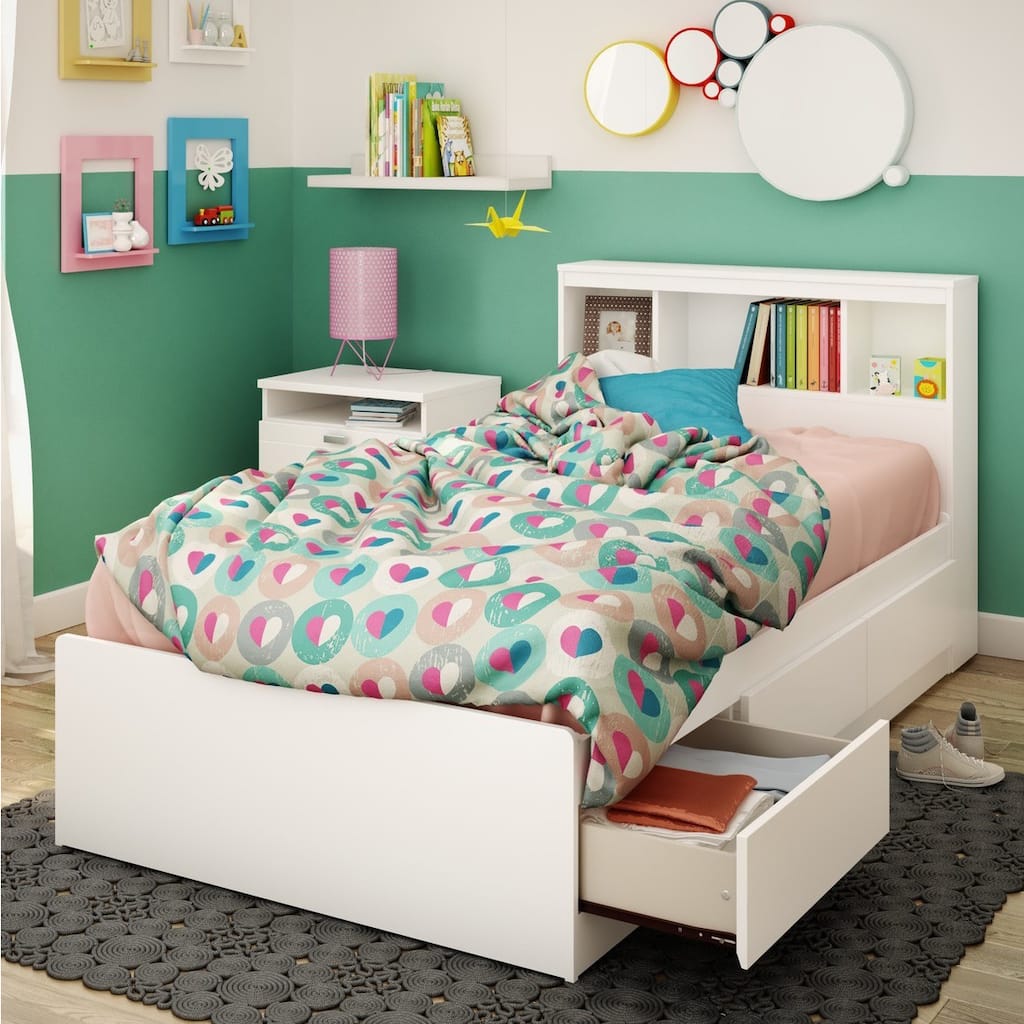 South Shore Reevo Mates Pure White 39-inch Twin Bed With Bookcase Headboard