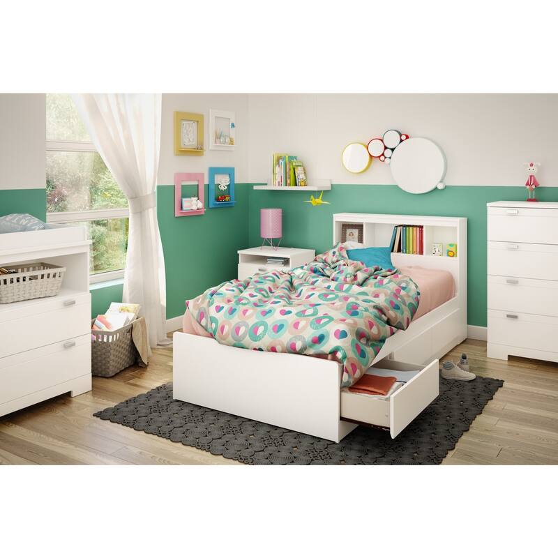 South Shore Reevo Mates Pure White 39-inch Twin Bed With Bookcase Headboard - Pure White