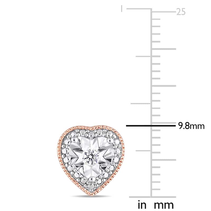 Miadora 2-Tone Rose Plated and White Sterling Silver 1/10ct TDW Diamond Heart-Halo Stud Earrings