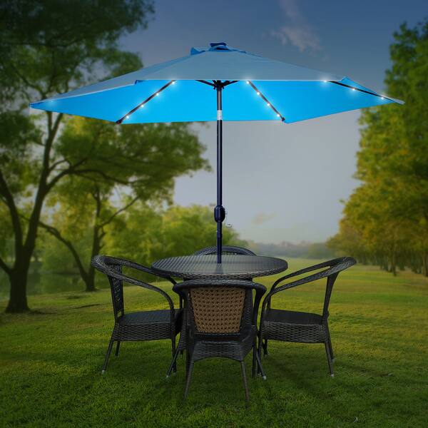 Shop Black Friday Deals On Sorbus Outdoor Umbrella 10 Ft Patio Umbrella With Tilt Adjustment And Crank Lift Handle Solar Led Aqua Overstock 16373960