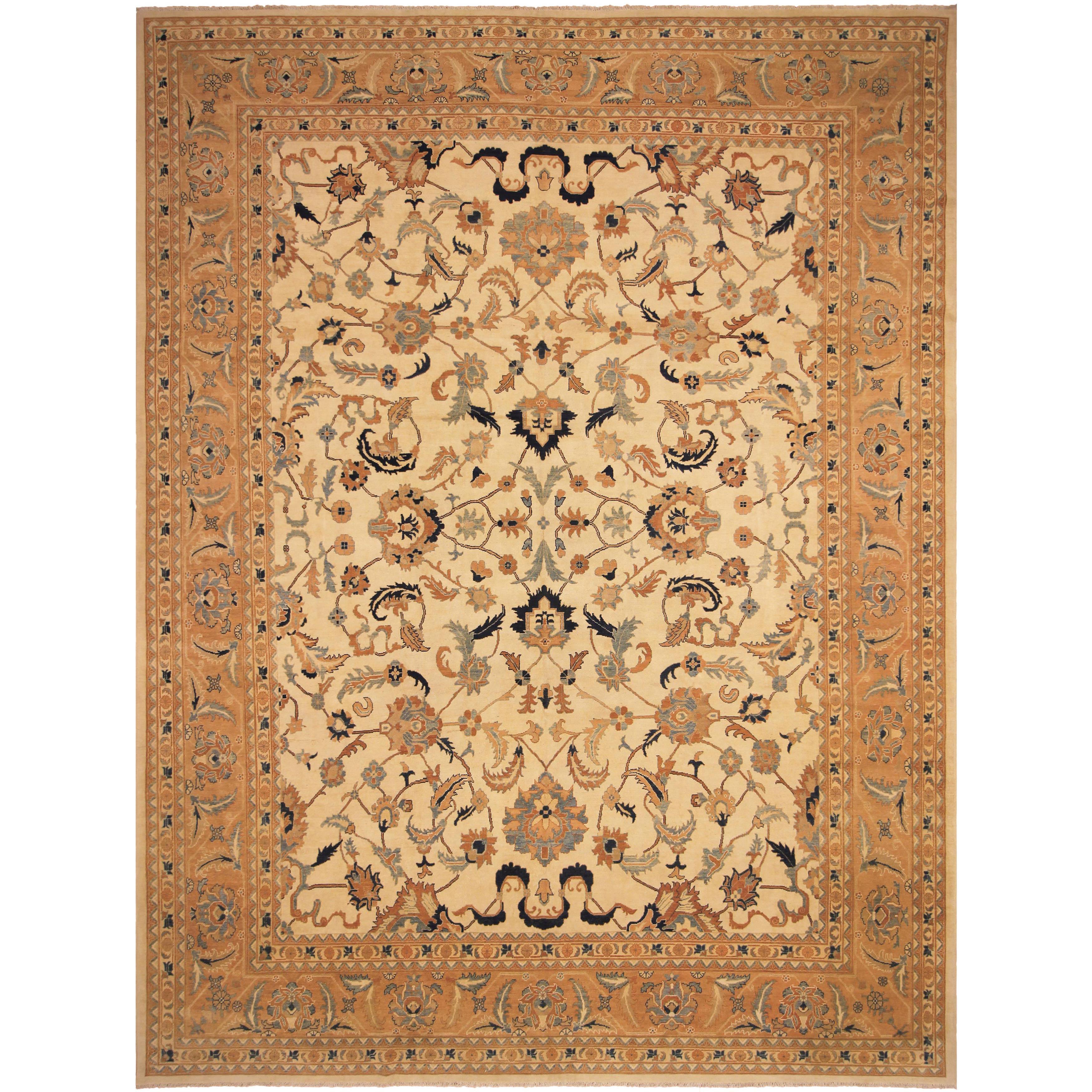 Hand-Knotted Kafkaz Sun-Faded Sha Ivory/Orange Wool Rug (12'10 x 17'6) - 12 ft. 10 in. x 17 ft. 6 in.