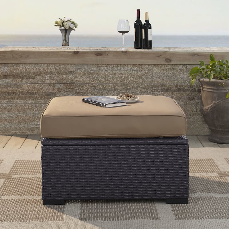 Crosley Biscayne Ottoman With Mocha Cushions