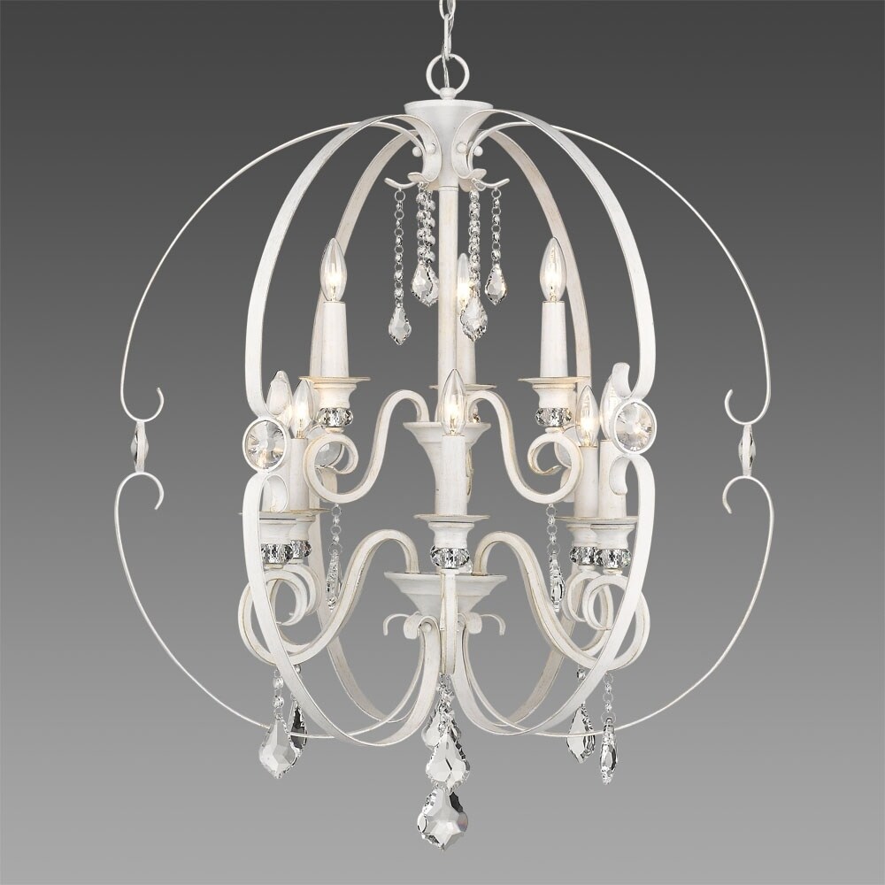 Golden Lighting Ella French White Steel 2-tier 9-light Chandelier (French White) - Chandeliers For Bedrooms by Overstock.com