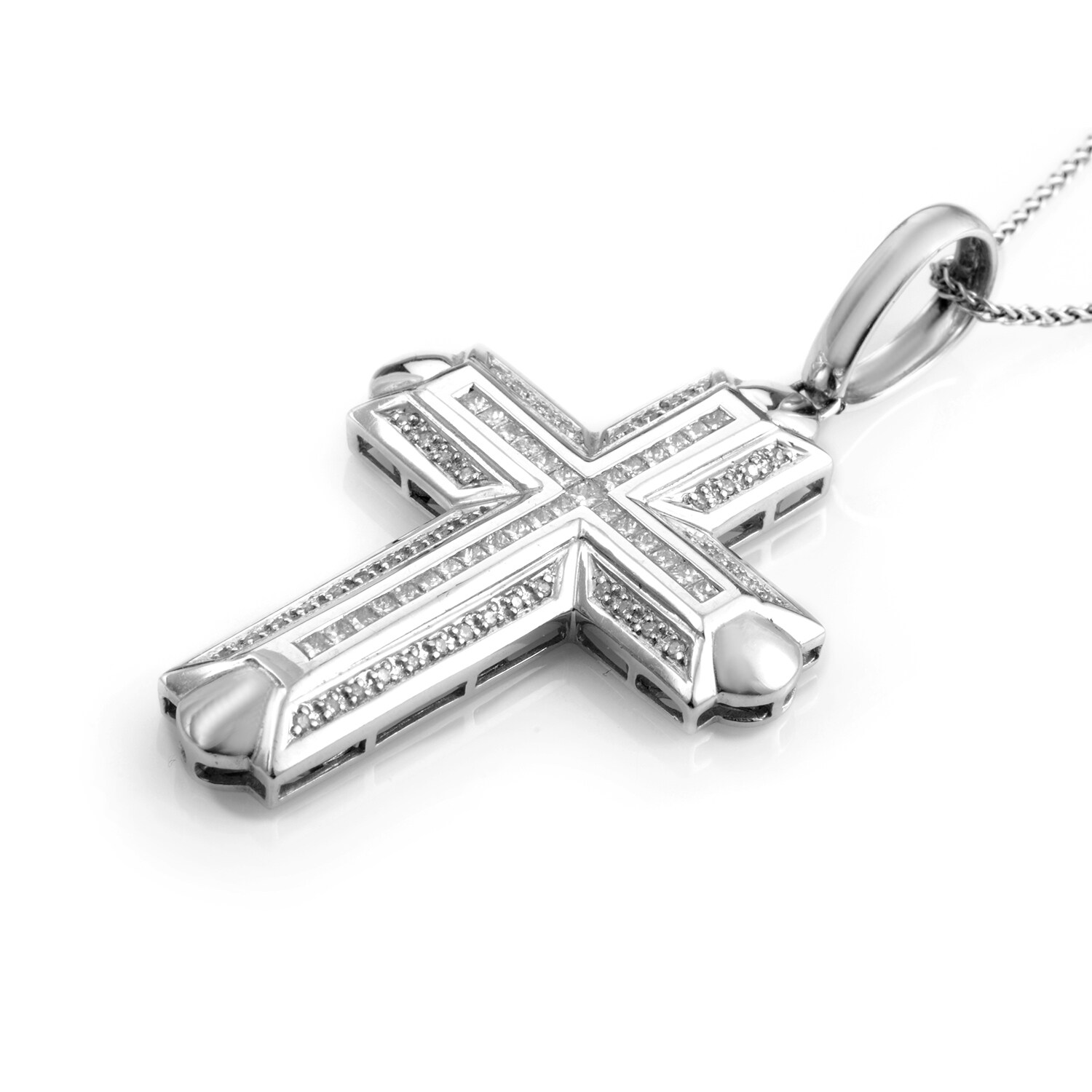 14K White Gold Diamond Thick Cross Pendant Necklace IO-24-031616
