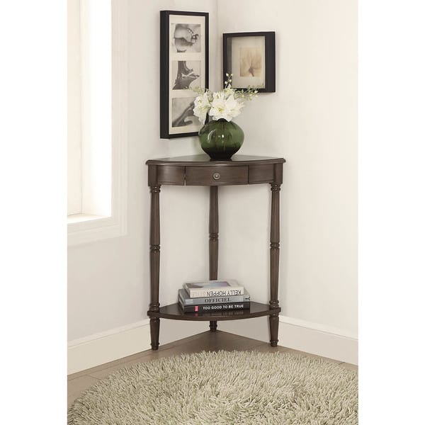 Corrine Corner Table With Drawer In Brushed Gray Overstock 16391081