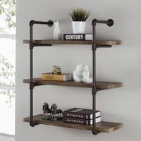 Danya B. Three Tier Faux Wood Industrial Pipe Wall Shelf