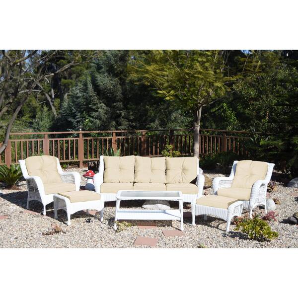Shop Jeco White Wicker 6 Piece Seating Set With Cushions